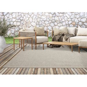 Vloerkleed voor buiten of voor balkon en terras in beige grijs 140 x 200 cm | Tapijt geschikt voor In en Outdoor | Rechthoekig | Weer- en UV-bestendig Tuintapijt | Buitentapijt | CALGARY kleed by The Carpet