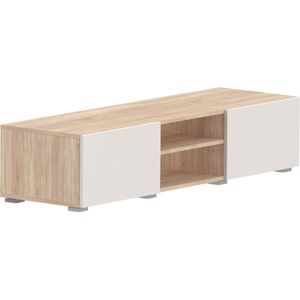 Tv-meubel Polka 140 cm 2 draaideuren, 2 open vakken- eik/lichtbeige