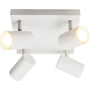 Ledvion LED plafondspot Wit 4-lichts, dimbaar, kantelbaar, GU10 fitting, opbouwmontage, Witte lamp, vierkante lamp, verlichting, IP20, zonder GU10 lamp