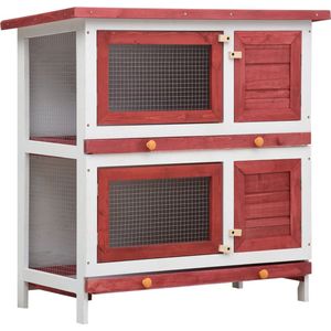 The Living Store Konijnenhok - Rood en wit - 90 x 45 x 90 cm - Met gaasdeur - Duurzaam houten frame