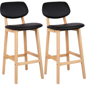 Barkrukken Zizi - Set van 2 - Met rugleuning - Houten frame - Barstoelen ergonomisch - Keuken - Zwart - Zithoogte 65cm