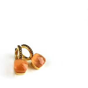 Zilveren oorringen oorbellen geelgoud verguld model pomellato met oranje steen
