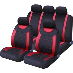 Autostoel- en hoofdsteunhoezen Carnaby Red SS5293 - Volledige set Universele maat Elastische boorden Zij-airbag Compatibel Wasbaar Easy Fit
