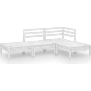 vidaXL Loungeset 4-delig Grenenhout - Wit Tuinstoel - Lounge Set - Buis Stoffen Bank - Houten Loungestoel - Outdoor Furniture