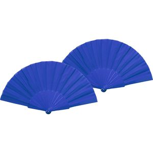 Spaanse handwaaier - 2x - blauw - gerecycled kunststof/polyester - 42 x 23 cm