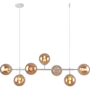 Design hanglamp wit frame en amber glazen bollen - Hepta