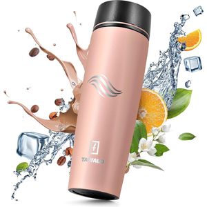 Thermische mok 460 ml reismok Poederroze roestvrijstalen koffiemok / geïsoleerde mok Poedercoating