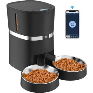 Automatische Voerbakken voor Honden en Katten - 2,4 G Wifi Intelligente Voerautomaat voor Katten en Kleine Honden met Dubbele Voerbak - APP Besturing, 6 Maaltijden per Dag, Spraakrecorder