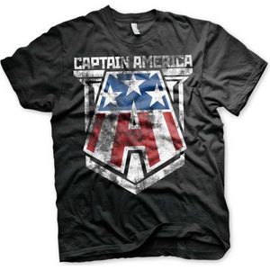Marvel Captain America Heren Tshirt -S- Distressed A Zwart