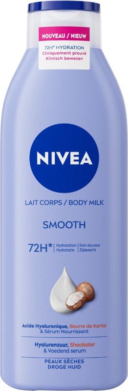 NIVEA Zijdezachte Body Milk - Hyaluronzuur, Voedend Serum en Sheaboter - Body Melk met 72uur Hydratatie - Voor Droge Huid - 250 ml