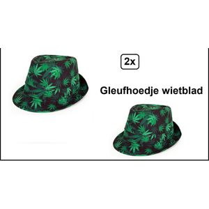 2x  Festival gleufhoedje wietblad - festival thema feest fun wiet blad party hoed