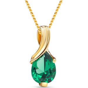 Miore® - Gouden ketting met Groene Smaragd - Dames - Hanger 14 Karaat Goud - Ketting 18 Karaat Verguld - Halsketting - 45 cm - Groen - Emerald Green - Handgemaakte Hoogwaardige Sieraden