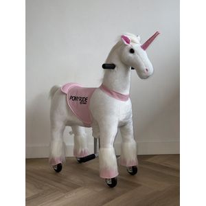 PonyRide Rijdend Speelgoed Paard - Hobbelpaard - Eenhoorn - Unicorn - 85x33x105 cm - 4-10 Jaar - Inclusief Inline Skate Wieltjes en leder zitje - Regenboog