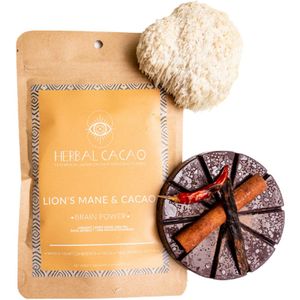 Herbal Cacao - LION'S MANE dual-extract & 100% pure, Raw Ceremonial Grade CACAO - ""Brain Power"" - medicinal drinking chocolate, rechtstreeks van inheemse Maya stammen
