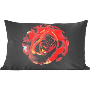 Sierkussens - Kussen - Rode roos op zwarte achtergrond - 50x30 cm - Kussen van katoen