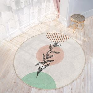 Abstract Gebied Rond Tapijt Tekeningen Bladeren Cirkel Achtergrond Pastel Boheems Tapijt|Vreemd Antislip Tapijt|Boho Tapijt Decor|Woonkamer Tapijt Modern Tapijt|