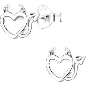 Joy|S - Zilveren hartje oorbellen - duivel hart - 8 x 7 mm