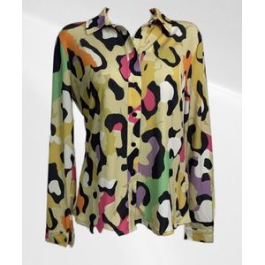 Angelle Milan - Casual blouse - Geel panterprint - Travelstof - Maat L - In 5 maten verkrijgbaar