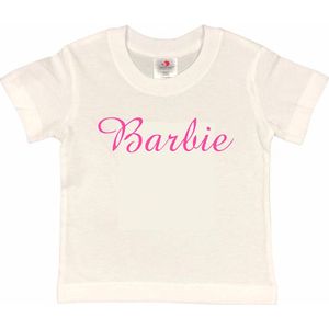 Barbie T-shirt wit met roze Opdruk (maat 122/128)