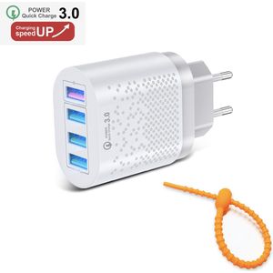 Colorful Sun® USB snel lader - Quick Charger 3.0 - Gratis kabel-organizer - 1 stuk - USB stekker - USB Lader - Oplader voor Smartphones en Tablets - Thuislader - Universele Adapter met 4 usb poorten - telefoonstekker