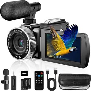 Camcorder - 4K Handycam - Inclusief 2 Batterijen & Externe Microfoon - 48 Megapixels - HDMI Aansluiting - Meerdere Opnamefuncties - Zwart