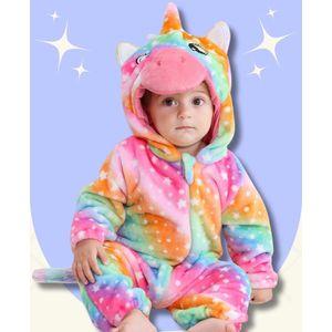 BoefieBoef Eenhoorn Regenboog Dieren Onesie & Pyjama voor Baby & Dreumes en Peuter tm 18 maanden - Kinder Verkleedkleding - Dieren Kostuum Pak - Gekleurd