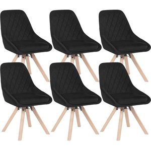 Set Van 6 Eetkamerstoelen Keukenstoel Draai Met Fluwelen Bekleding Poten Van Beuken Hout Zwart