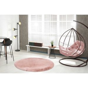 Lalee Heaven - ronde Vloerkleed - Tapijt – Karpet - Hoogpolig - Superzacht - Fluffy - Shiny- Silk look- rabbit- ROND 200x200 cm roze pink