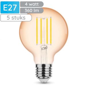 Modee E27 LED Lamp 4W - 360lm - 1800K - Warm Wit - LED Filament Amber Globe G80 - Vervangt 33W Halogeen Gloeilamp - 5 stuks