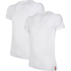 Undiemeister - T-shirt - T-shirt heren - Slim fit - Korte mouwen - Gemaakt van Mellowood - Diepe V-Hals - Chalk White (wit) - 2-pack - L