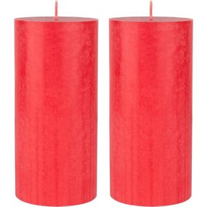 2x Stuks Rode Cilinderkaarsen/Stompkaarsen 15 X 7 cm 50 Branduren - Geurloze Kaarsen Rood