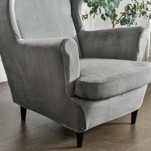 vleugelstoel hoezen 2-delige stretch vleugelstoel hoes, modieuze effen kleur. Fluwelen Strandmon bankhoes. Meubelbeschermer voor fauteuil stoelen voor woonkamer, slaapkamer of hotel (grijs)