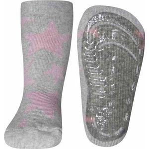Antislip sokken lichtgrijs met roze sterren-23/24