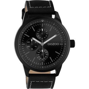OOZOO Timepieces - Zwarte horloge met zwarte leren band - C10909 - Ø45