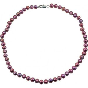 Zoetwater parel ketting Rella - echte parels - rood - paars - sterling zilver (925) - handgeknoopt - sieraden zakje - cadeau voor haar - kerst cadeau - Moederdag cadeau