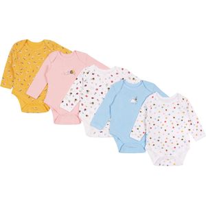 5x Kleurrijke bodysuits met lange mouwen en patronen, OEKO-TEX-certificaat / 68