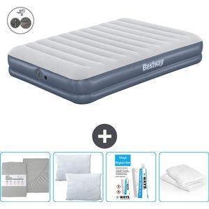 Bestway luchtbed - 2-Persoons - 152 x 203 x 36 cm - Blauw - Inclusief pomp - Hoeslaken - Kussen - Kussenbeschermer en Reparatieset
