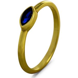 Silventi 9SIL-22696 Zilveren Ring - Dames - Zirkonia - Ovaal - Blauw - 4,1 x 7,5 mm - Maat 56 - Zilver - Gold Plated (Verguld/Goud op Zilver)
