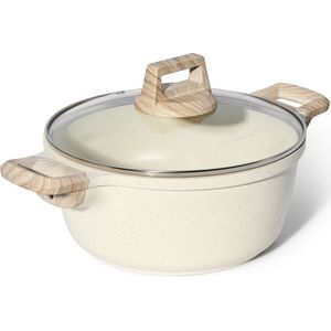 Just Perfecto - Braadpan Met Deksel 24 cm - Softtouch Koudgreep - Braadpan Inductie - Sudderpan geschikt Voor Alle Warmtebronnen - Bakpan - Keramisch Coating - Casserole Met Anti-aanbaklaag - Non-Stick - Braadpan - Beige