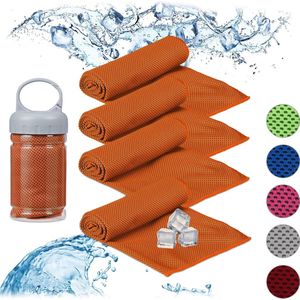 relaxdays 4x verkoelende handdoek - sporthanddoek - ijshanddoek - cooling towel - oranje