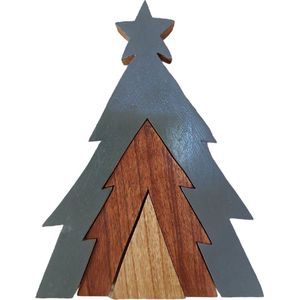 Floz Design houten kerstdecoratie - houten kerstboom - kleine kerstboom - 2 kanten bewerkt - 3d puzzel - 25 cm -fairtrade