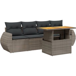vidaXL Loungeset - Loungesets - Tuinset - Tuinbank - 5-delige Loungeset met kussens poly rattan grijs