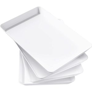 Plastic Tray, Serving Dishes for Parties, BPA Free Reusable Tray for Snacks, Food, Cookies, Set of 4, 14.45 X 9.45 Inch