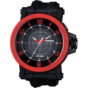 Xonix UN-006 - Horloge - Analoog - Mannen - Heren - Siliconen band - ABS - Cijfers - Streepjes - Achtergrondverlichting - Waterdicht - 10 ATM - Zwart - Rood