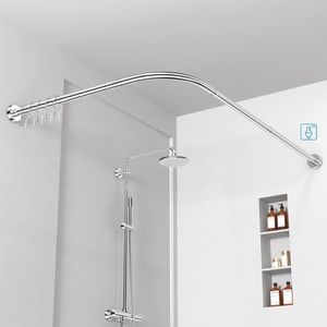 Verstelbare L-vormige Douchegordijnstang zonder Boren - 70-100x70-100cm, Inclusief 24 Ringen, Ideaal voor Badkuip en Douche