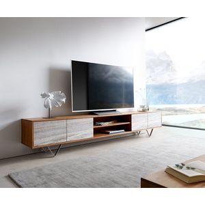 TV-meubel Kleo acacia natuur 240 cm 4 deuren V-poot roestvrij staal Lowboard
