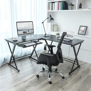 Computerbureau, computertafel, bureau, bureau, computertafel, werktafel, hobbytafel, PC-tafel, zwart, voor thuiskantoor, 150 x 138 x 75 cm, LCD402B