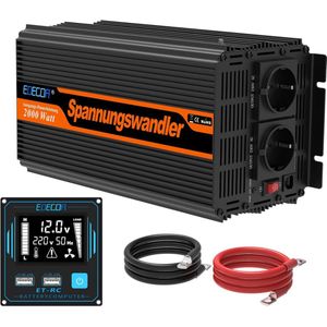 2000W Omvormer 12V naar 230V met Afstandsbediening, USB en LCD Scherm voor Zonnecollector en Camper