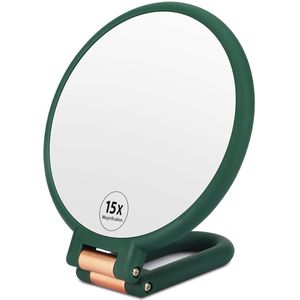 Dubbelzijdige Make-up Spiegel met 1X en 15X Vergroting - Handheld Reisspiegel voor Vrouwen en Mannen