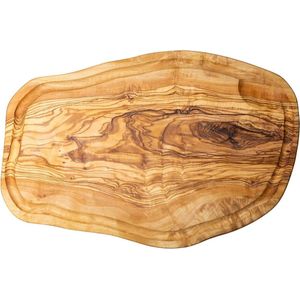 Olijfhouten snijplank met sapgroef 38-40 cm lang - steakplank serveerplank - hygiënisch antibacterieel